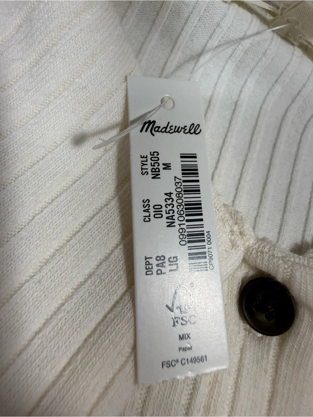 Madewell Cream Ribbed Short-Sleeve Button-Up Polo Top